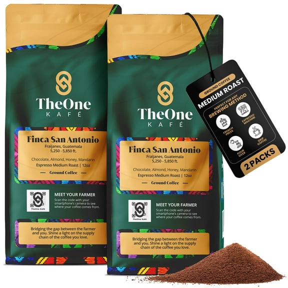 TheOne Kaf Guatemala Medium Roast Ground Coffee  Organic, Single Origin, Premium Specialty Coffee and Ethically Sourced  Fresh Roasted for Espresso, Drip, Pour Over  12 oz (Pack of 2)