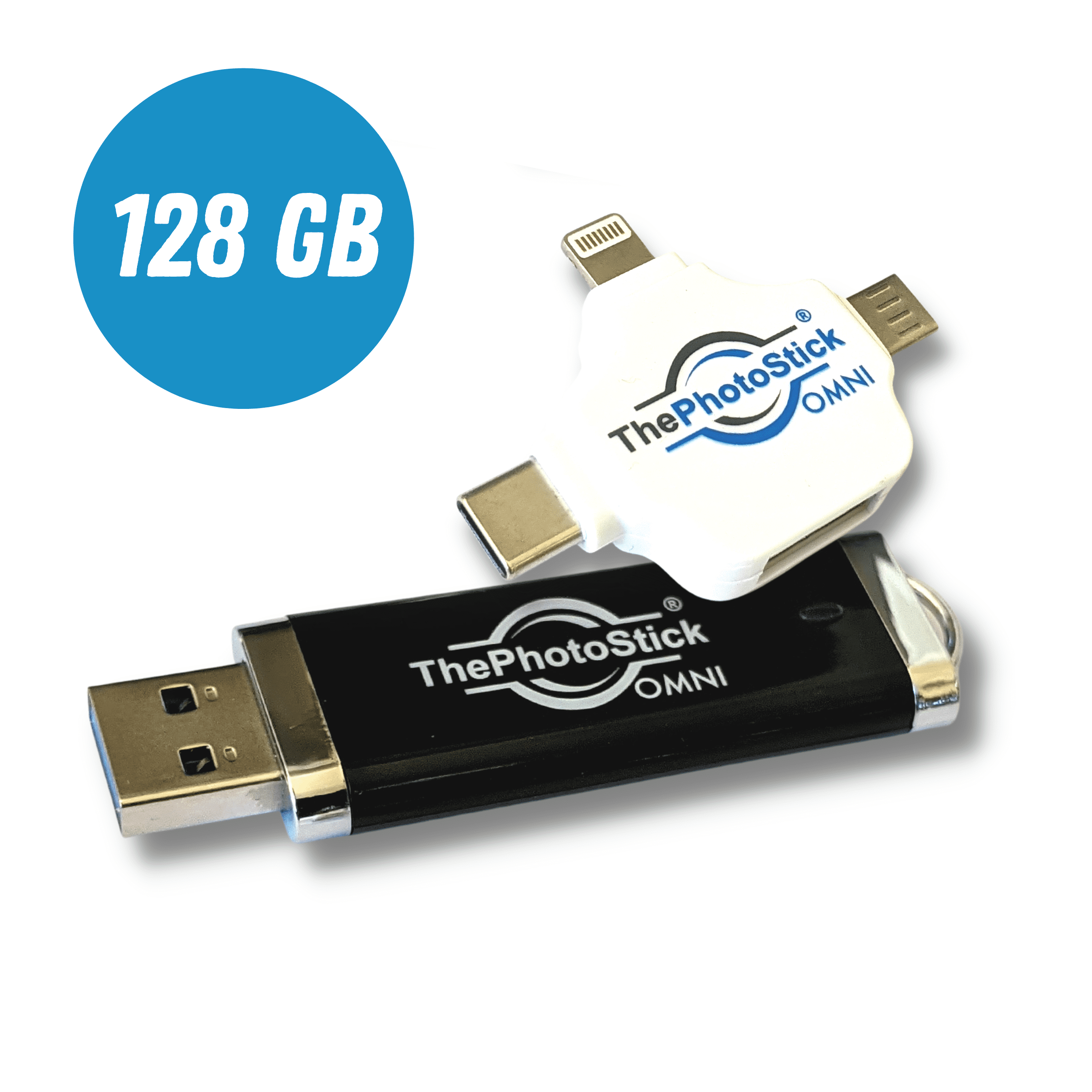 ThePhotoStick® Omni - 128GB | Photo & Video Backup, File Save & Transfer,  USB & Multiport Connection