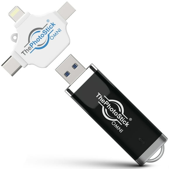 ThePhotoStick® Omni (128GB) Photo and Video Backup for Mobile Phones, Tablets and Computers - Portable USB and Multiport Connection for Universal File Storage and Management