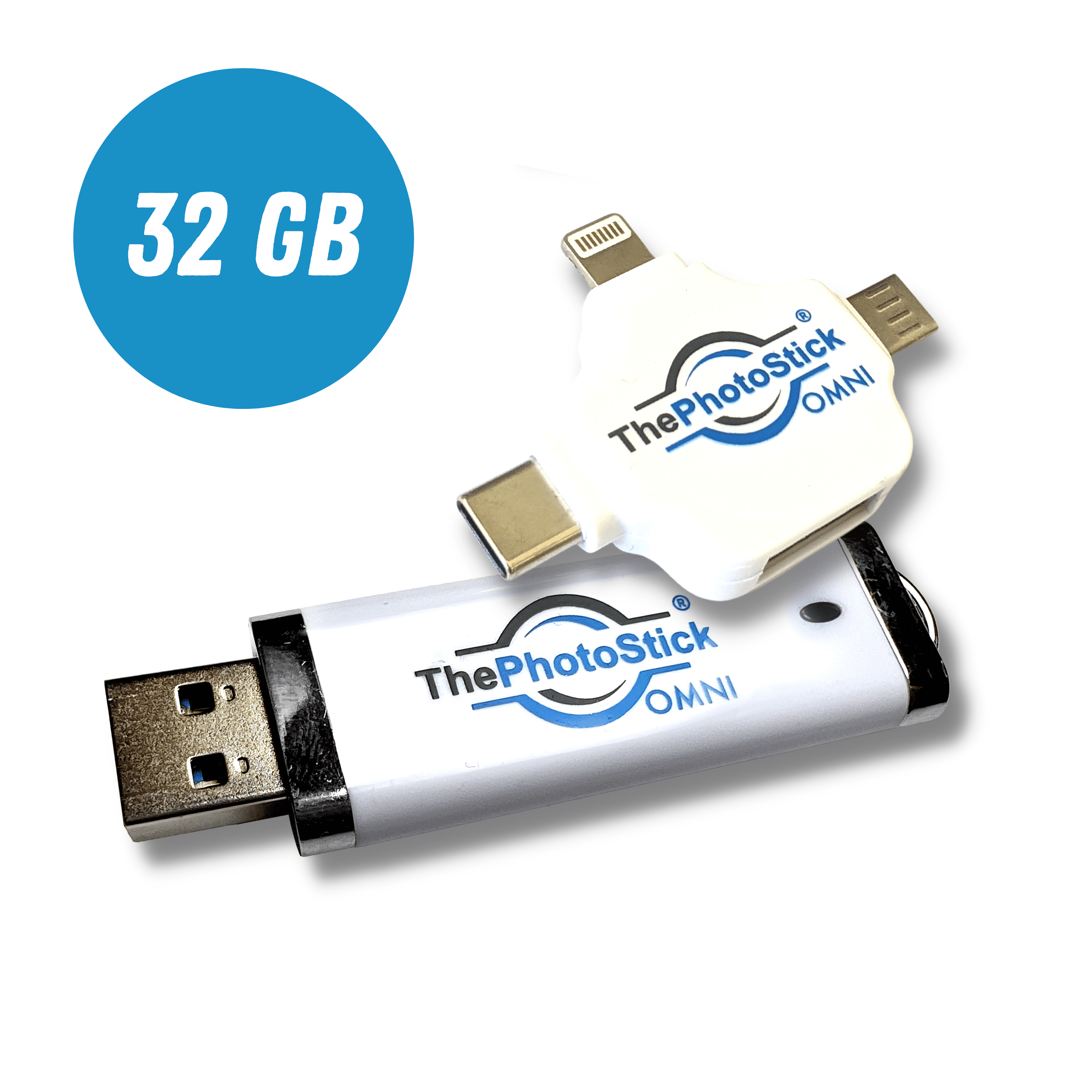 ThePhotoStick® Omni - 32GB | Photo & Video Backup, File Save & Transfer,  USB & Multiport Connection