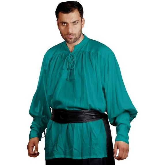 ThePirateDressing Medieval Poet's Pirate John Coxon Cosplay Costume Shirt C1004 (Green) (Large)