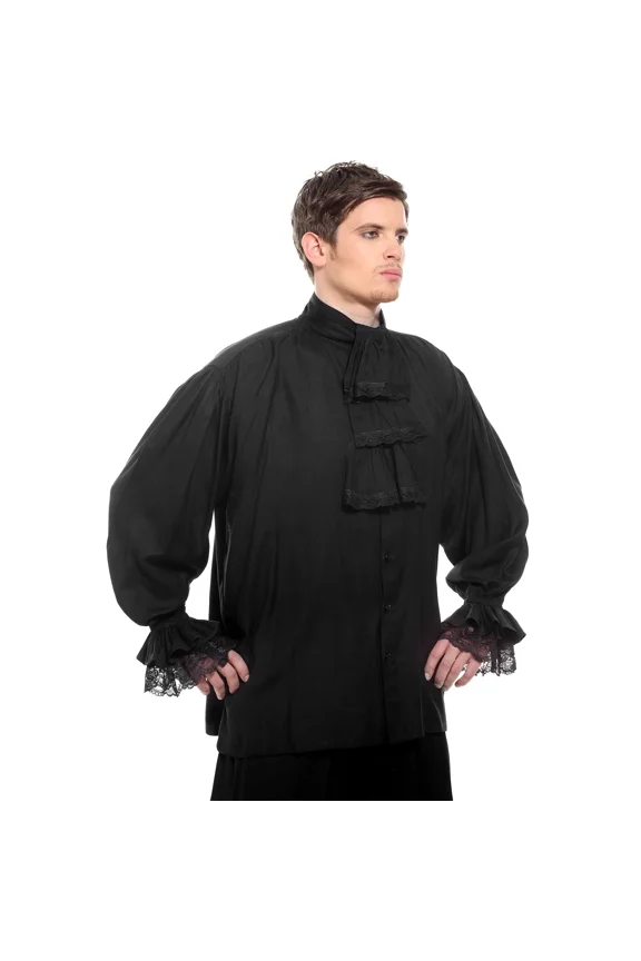 Men's Medieval Renaissance Pirate Shirt - Lace Frill Colonial Costume Top