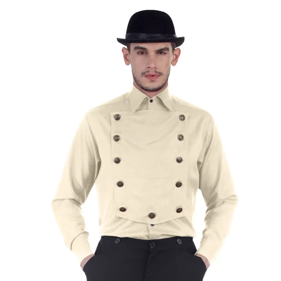 ThePirateDressing Men's Steampunk Victorian Linen Cosplay Shirt with Removable Bib