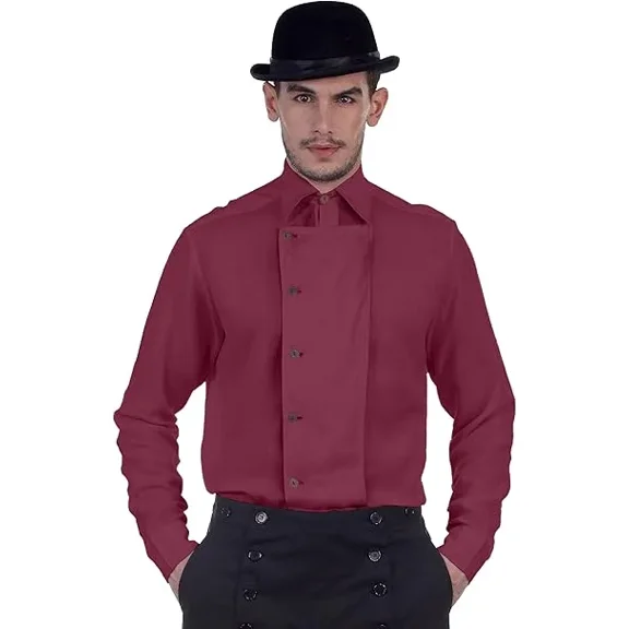 ThePirateDressing Steampunk Victorian Costume Side-Button Linen Shirt