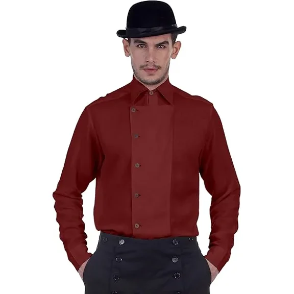 ThePirateDressing Steampunk Victorian Costume Side-Button Linen Shirt
