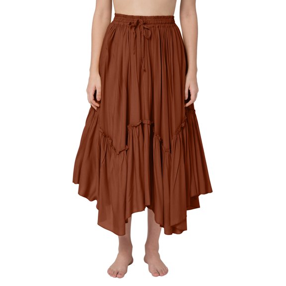 ThePirateDressing Women's High-Low Maxi Skirt with Pockets, Elastic Waist, Renaissance & Medieval Style