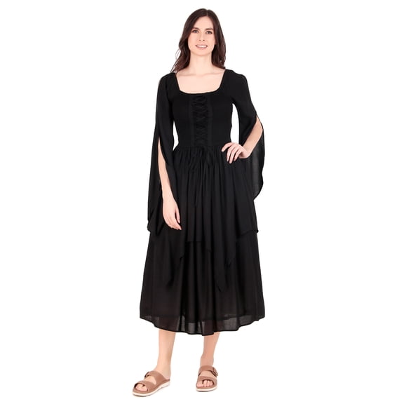 ThePirateDressing Women's Renaissance Medieval Long Dress with Bell Sleeves