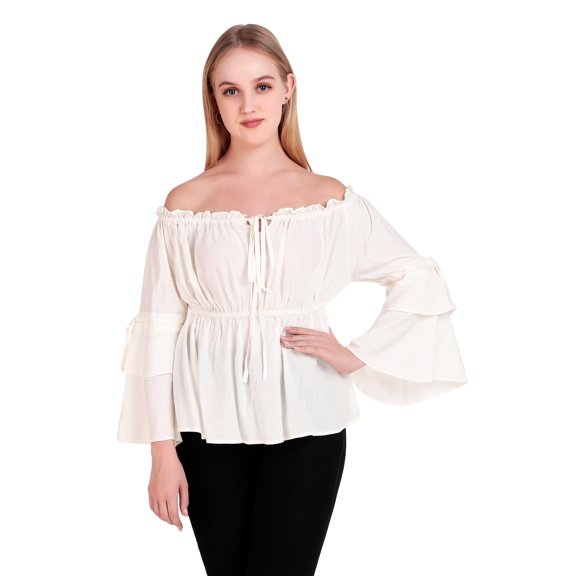 ThePirateDressing Women's Renaissance Medieval Peplum Blouse with Bell Sleeves