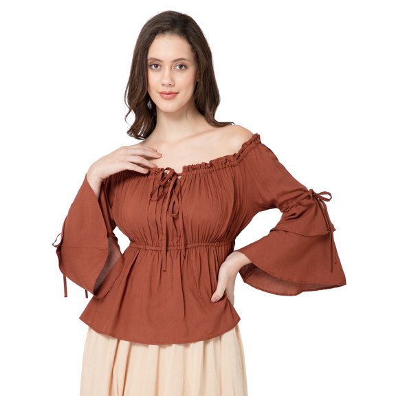 ThePirateDressing Women's Renaissance Medieval Peplum Blouse with Bell Sleeves
