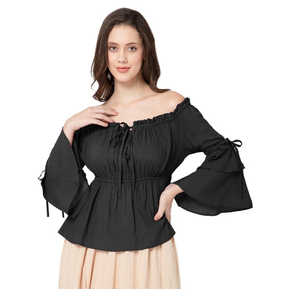 ThePirateDressing Women's Renaissance Medieval Peplum Blouse with Bell Sleeves