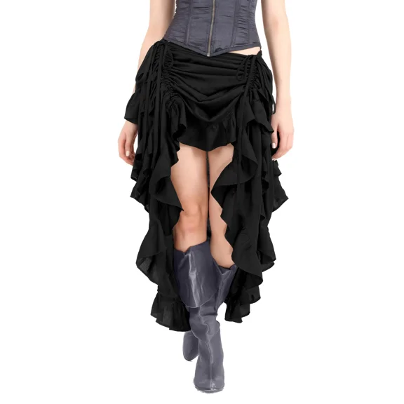 ThePirateDressing Women's Steampunk Victorian Gothic High-Low Ruffle Costume Skirt