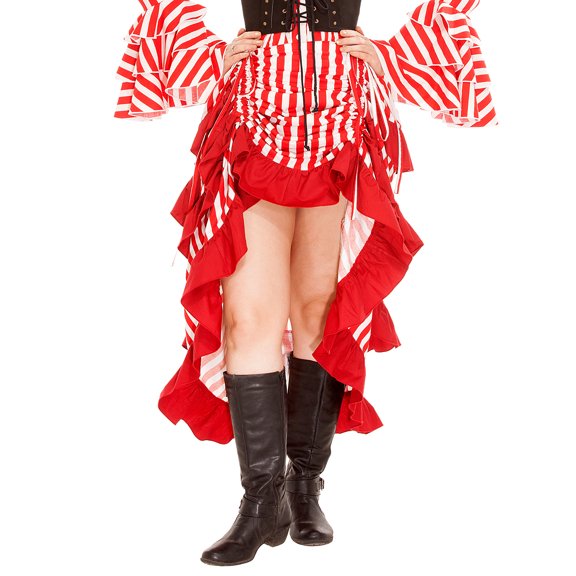 ThePirateDressing Women's Steampunk Victorian High-Low Ruffle Skirt, 100% Cotton, Adjustable Drawstring Waist