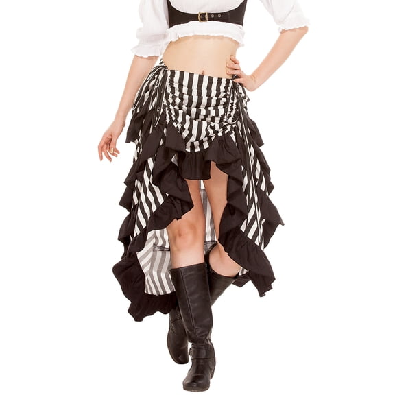ThePirateDressing Women's Steampunk Victorian High-Low Ruffle Skirt, 100% Cotton, Adjustable Drawstring Waist