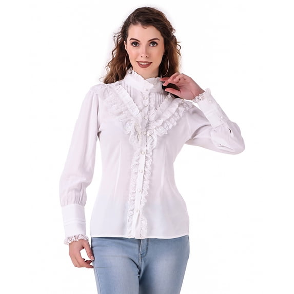 ThePirateDressing Women's Victorian Renaissance Steampunk Button-Front Blouse, Long Lantern Sleeves