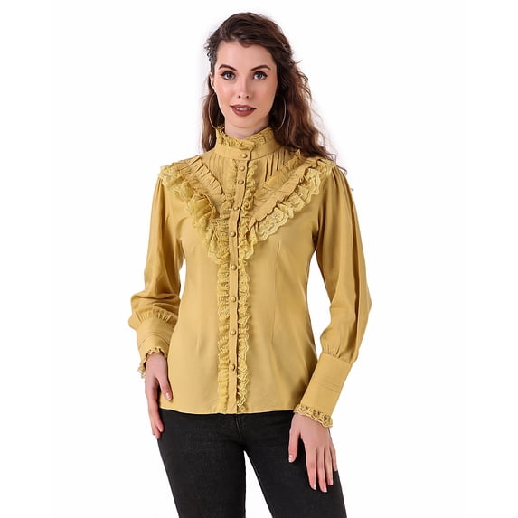 ThePirateDressing Women's Victorian Renaissance Steampunk Button-Front Blouse, Long Lantern Sleeves