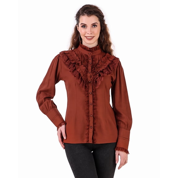 ThePirateDressing Women's Victorian Renaissance Steampunk Button-Front Blouse, Long Lantern Sleeves