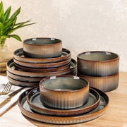 TheTerra Ceramic Dinnerware Sets for 4, 12 Pieces Porcelain Lightweight Speckled Plates and Bowls Sets, Scratch Resistant Dish Set, Oven & Microwave & Dishwashe