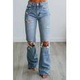 thumbnail image 1 of Thea Flying Monkey Women's High Rise Flare Jeans, Distressed 90s Fit, Medium Wash, 1 of 8