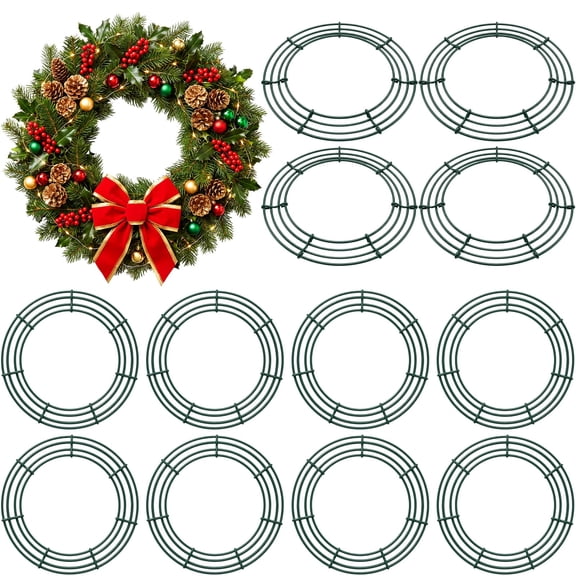 Thealyn 12 Pack 14 Inch Wire Wreath Frame, Christmas Dark Green Wire Wreath Ring, Round Metal DIY Floral Crafts Wreaths for Halloween New Year Holiday Valentines Day Decorations