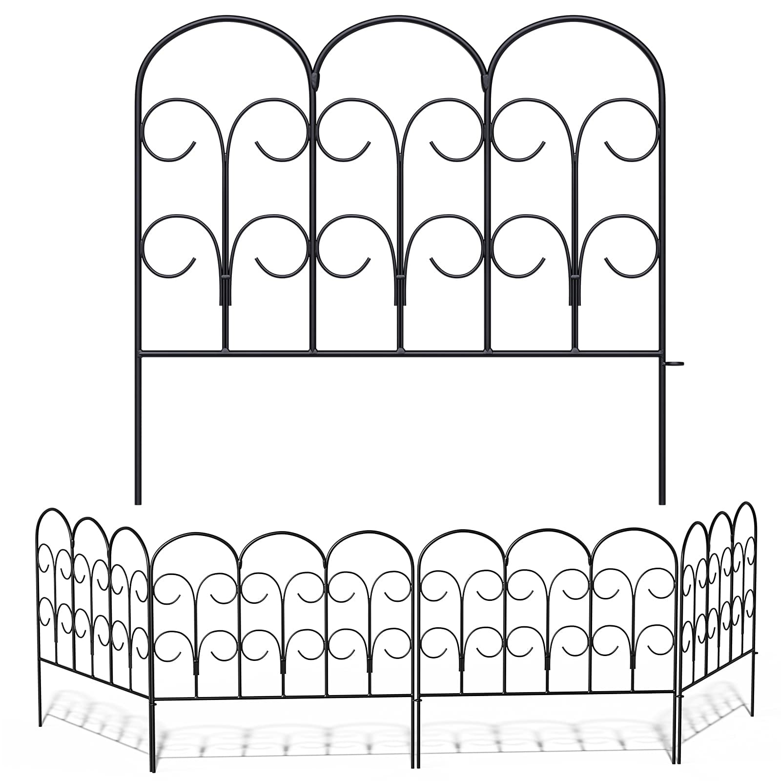 Thealyn 16in x 7.5ft Decorative Metal Garden Fence Panel Set, Outdoor ...