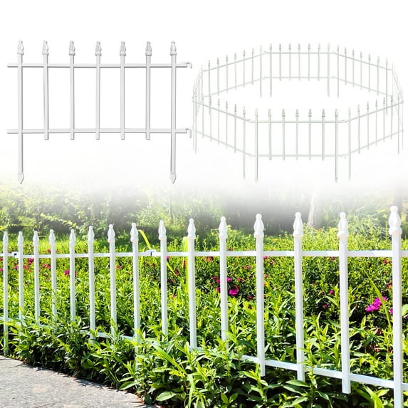 Thealyn Decorative Garden Fence 18 in (H) x 9.17 ft (L) Metal Fence Border No Dig Fence Landscape Fencing for Yard,Flower Bed,Dogs,Animal Barrier (White)