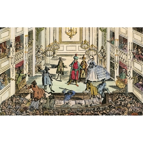Theater Covent Garden. Na Performance At Covent Garden Theatre London 1763. Contemporary Line Engraving. Print by