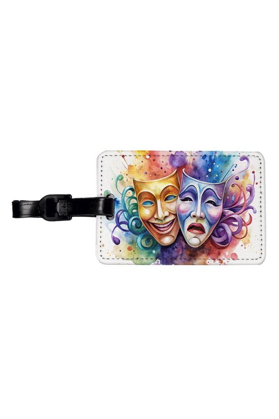 Theater Drama Masks Watercolor Faux Leather Travel Luggage Tag