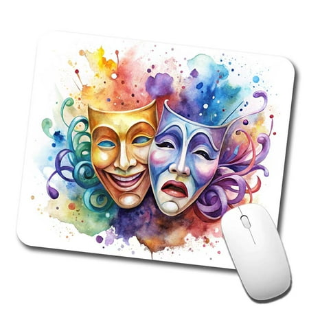 Theater Drama Masks Watercolor Mouse Pad Low Profile Gaming Mat