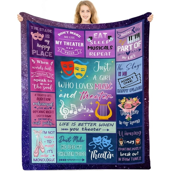 Theater Gifts, Gifts for Theater Lovers, Theater Gifts Blanket for Girls, Birthday Gifts for Broadway Theater Lovers, Musical Theater Gifts, 50x60 in Throw Blanket