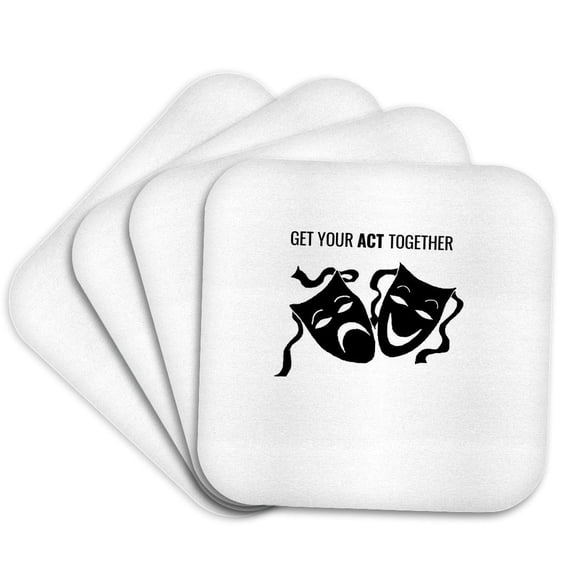 3drose, Theater Humor Word Play with Two Masks, Set of 4 Coasters - Soft