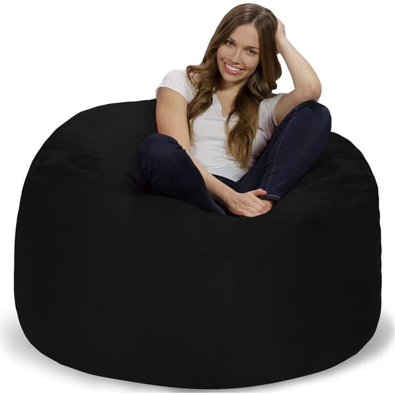 Theater Sacks LLC Bean Bag Chair 4-foot Memory Foam Removable Cover Bean Bags Black Micro Suede