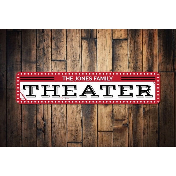 Theater Sign Family Name Sign Man Cave Sign Custom Movie Theater Decor Open Theater Metal Basement Sign - Size: 16 x 4 Inches