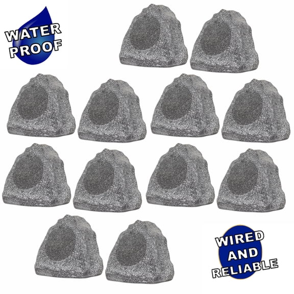 Theater Solutions 12R6G Outdoor Granite 6.5" Rock 12 Speaker Set for Deck Pool Spa Yard Garden