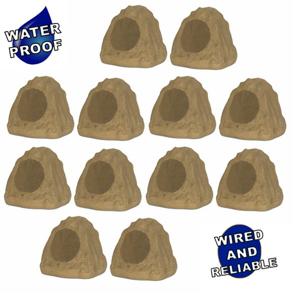 Theater Solutions 12R6S Outdoor Sandstone 6.5" Rock 12 Speaker Set for Deck Pool Spa Yard Garden