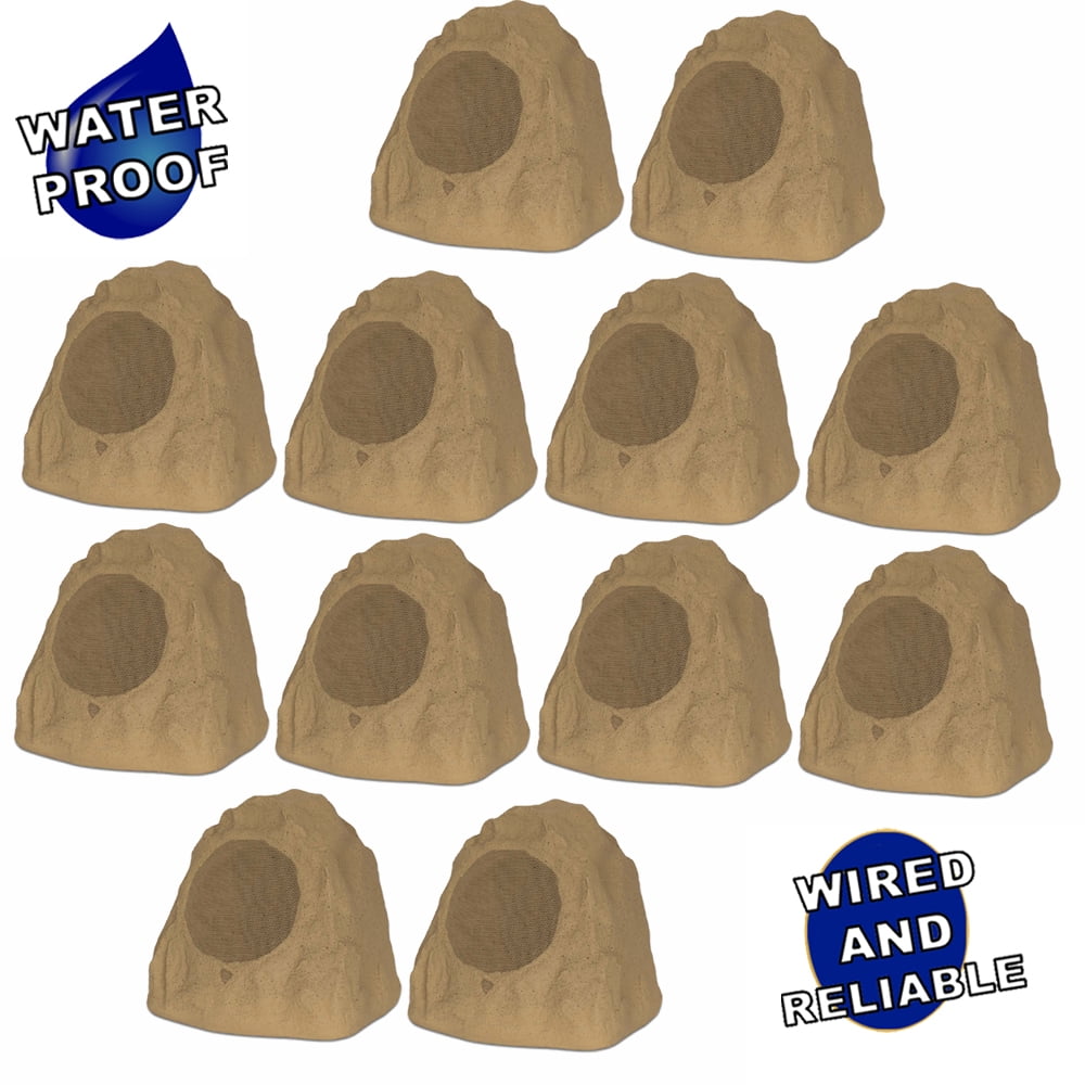 Theater Solutions 12R8S Outdoor Sandstone 8" Rock 12 Speaker Set for Deck Pool Spa Yard Garden