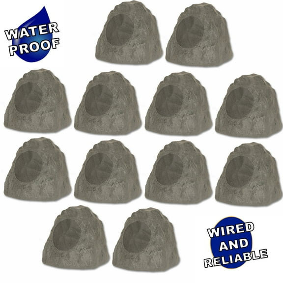 Theater Solutions 12R8SG Outdoor Slate 8" Rock 12 Speaker Set for Deck Pool Spa Yard Garden