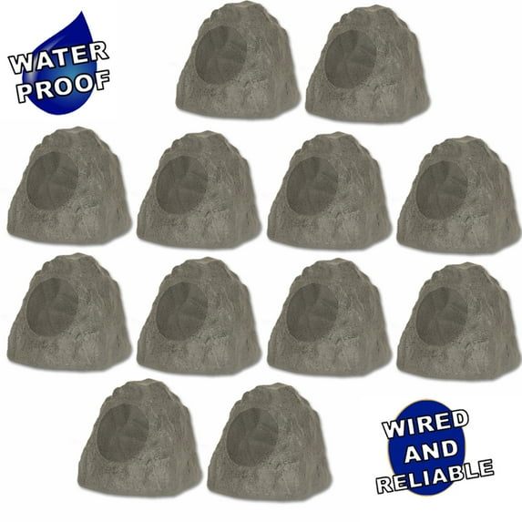 Theater Solutions 12R8SG Outdoor Slate 8" Rock 12 Speaker Set for Deck Pool Spa Yard Garden
