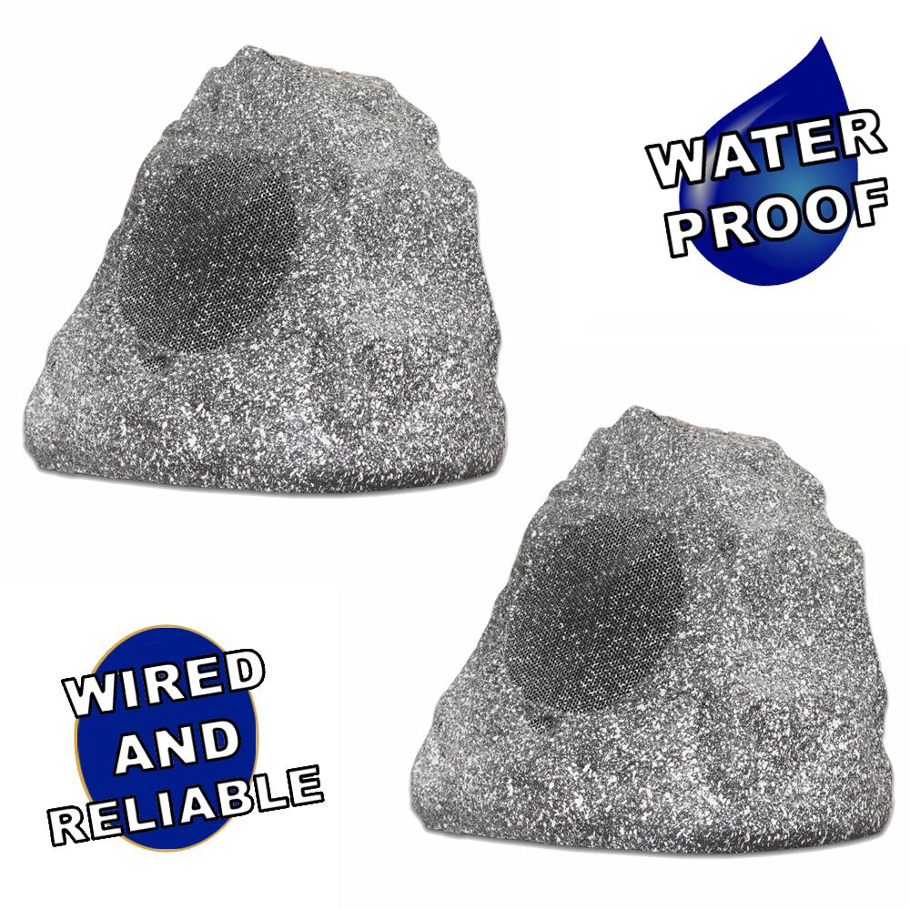 Theater Solutions 2R4G Outdoor Granite Rock 2 Speaker Set for Deck Pool Spa Patio Garden - image 1 of 7