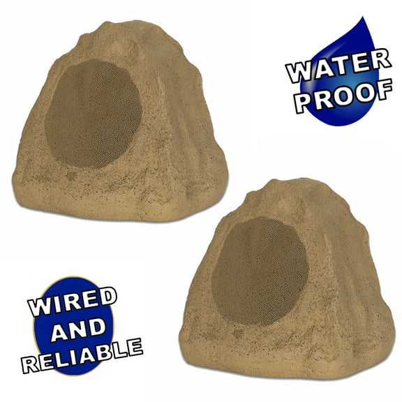 Theater Solutions 2R6S Outdoor Sandstone 6.5" Rock 2 Speaker Set for Deck Pool Spa Yard Garden
