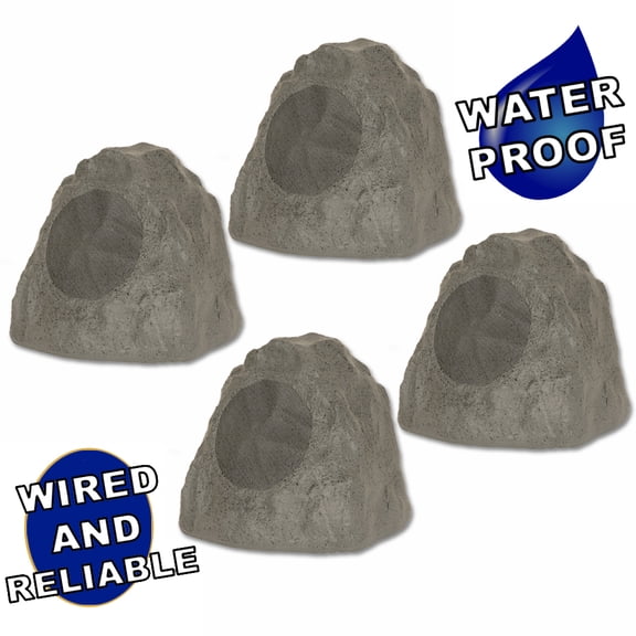 Theater Solutions 4R8SG Outdoor Slate Grey 8" Rock 4 Speaker Set for Deck Pool Spa Yard Garden