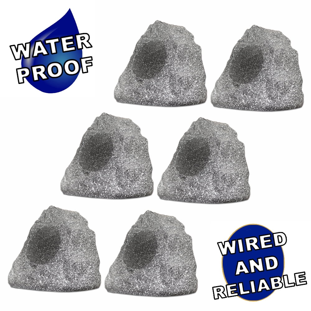 Theater Solutions 6R4G Outdoor Granite Rock 6 Speaker Set for Deck Pool ...