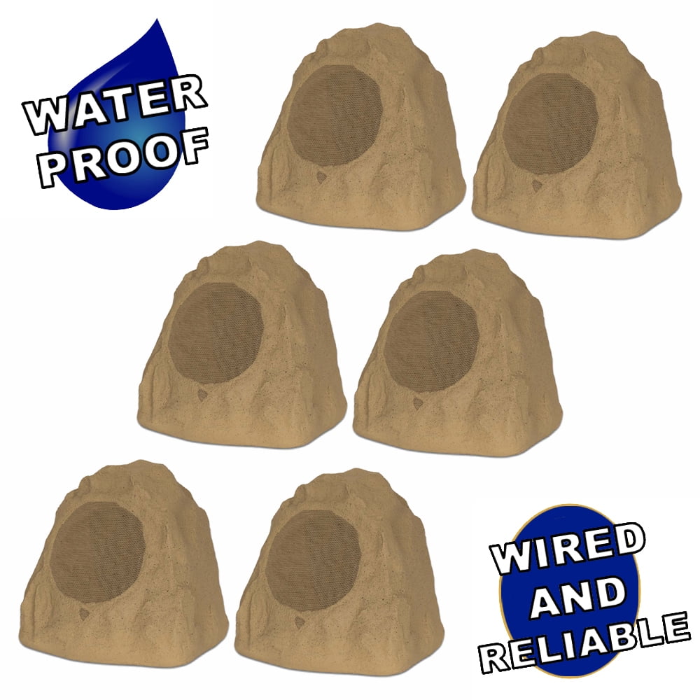 Theater Solutions 6R8S Outdoor Sandstone 8" Rock 6 Speaker Set for Deck Pool Spa Yard Garden