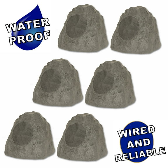 Theater Solutions 6R8SG Outdoor Slate 8" Rock 6 Speaker Set for Deck Pool Spa Yard Garden