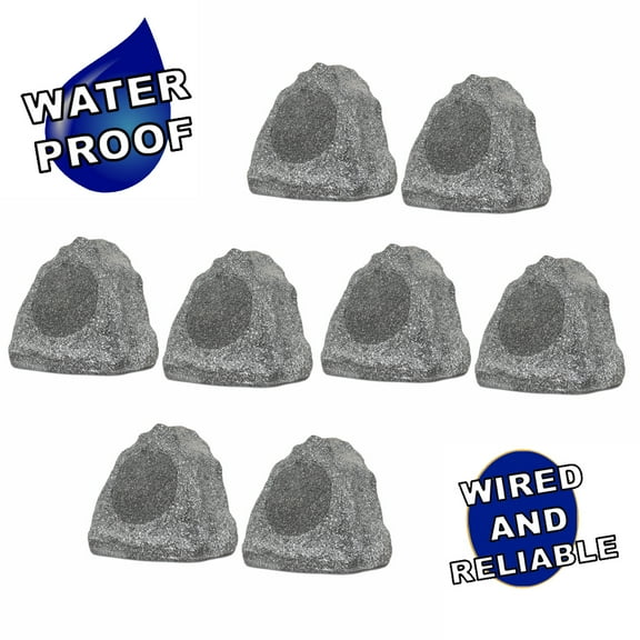 Theater Solutions 8R6G Outdoor Granite 6.5" Rock 8 Speaker Set for Deck Pool Spa Yard Garden