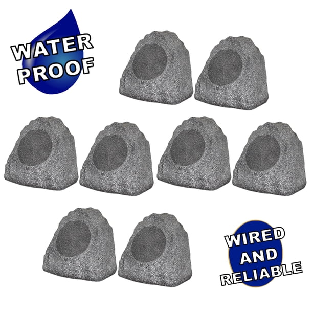 Theater Solutions 8R8G Outdoor Granite 8" Rock 8 Speaker Set for Deck ...