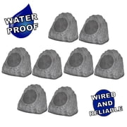 Theater Solutions 8R8G Outdoor Granite 8" Rock 8 Speaker Set for Deck Pool Spa Yard Garden