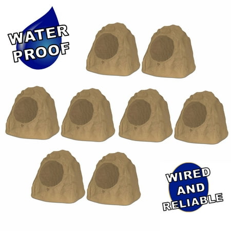 Theater Solutions 8R8S Outdoor Sandstone 8" Rock 8 Speaker Set for Deck Pool Spa Yard Garden