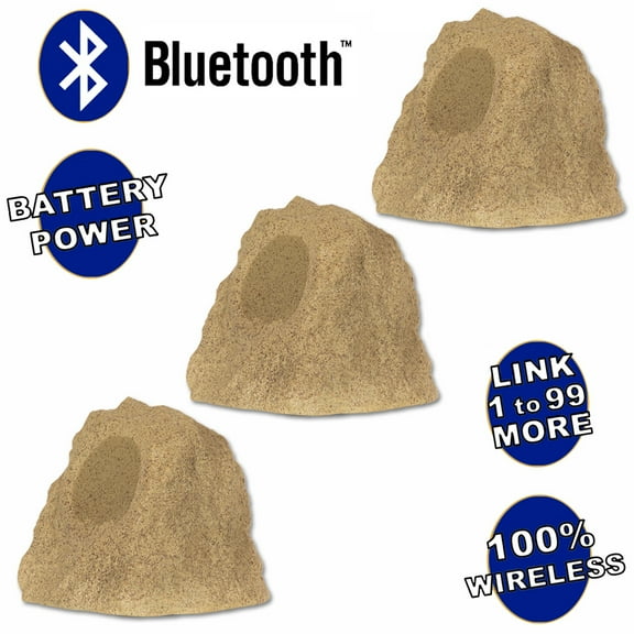 Theater Solutions B42S Fully Wireless 180 Watt Rechargeable Battery Bluetooth Rock 3 Speaker Set Sandstone Link Up To 99 Speakers Wirelessly