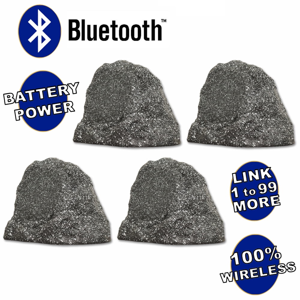 Theater Solutions B61GG Fully Wireless 400 Watt Rechargeable Battery 6.5" Bluetooth Rock 4 Speaker Set Granite Grey Link Up To 99 Speakers Wirelessly