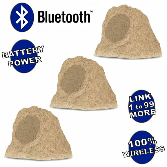 Theater Solutions B62S Fully Wireless 300 Watt Rechargeable Battery 6.5" Bluetooth Rock 3 Speaker Set Sandstone Link Up To 99 Speakers Wirelessly